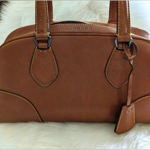 Prada Vitello Bowler “England Boston” Bag Brown Leather Silver Shoulder bag